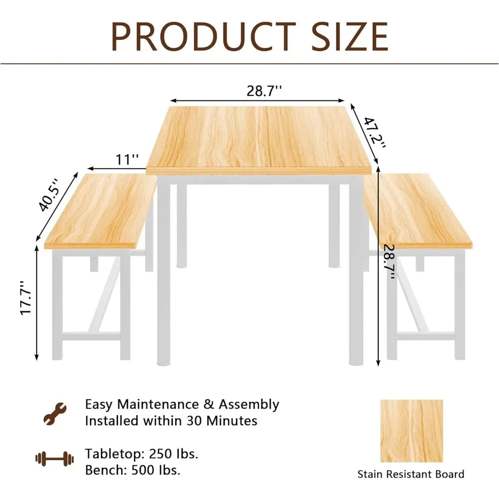 Kitchen or Dining Room Table Set with 2 Benches.