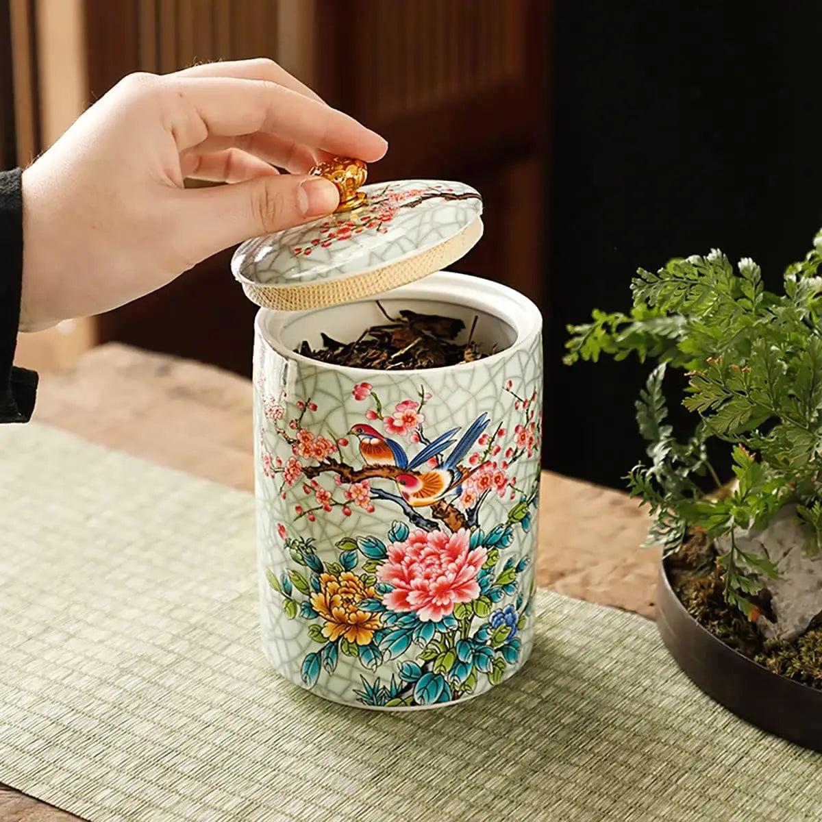 Enamel Ceramic Tea, Sugar. Herb Caddy