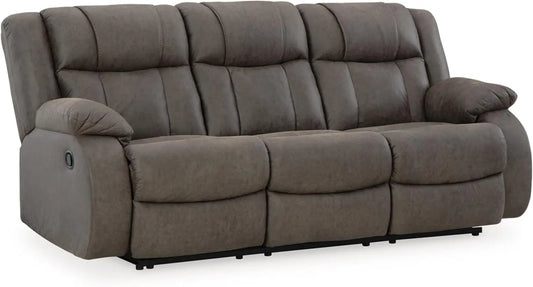 Contemporary Faux Leather Manual Reclining Sofa, Gray