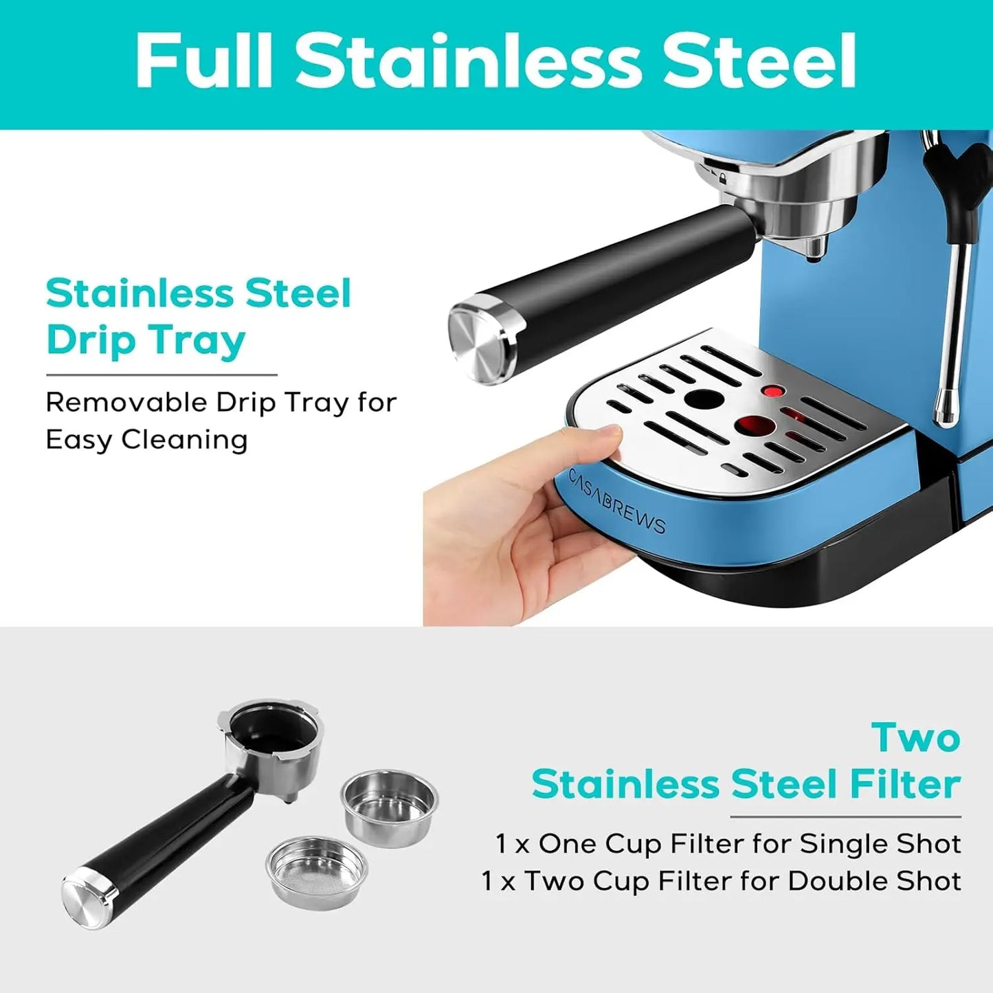 Stainless Steel Espresso Maker with Milk Steamer