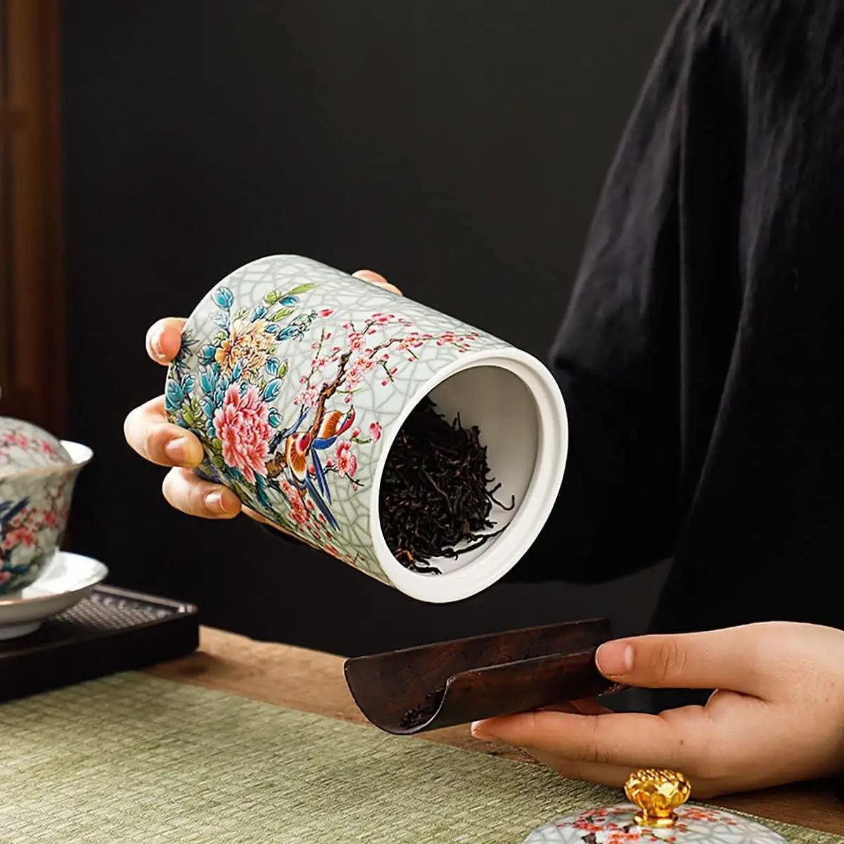 Enamel Ceramic Tea, Sugar. Herb Caddy