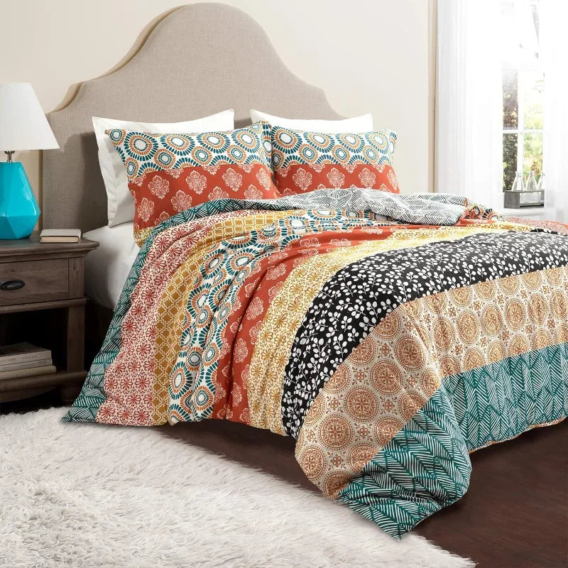 Bohemian Stripe Reversible Cotton Duvet Cover Set