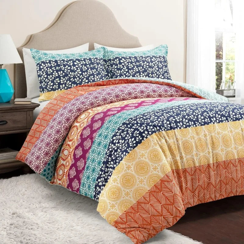 Bohemian Stripe Reversible Cotton Duvet Cover Set