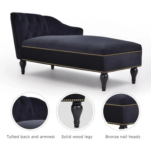 58" Velvet Chaise,Button Tufted Arm Facing Chair with Solid Wood Legs