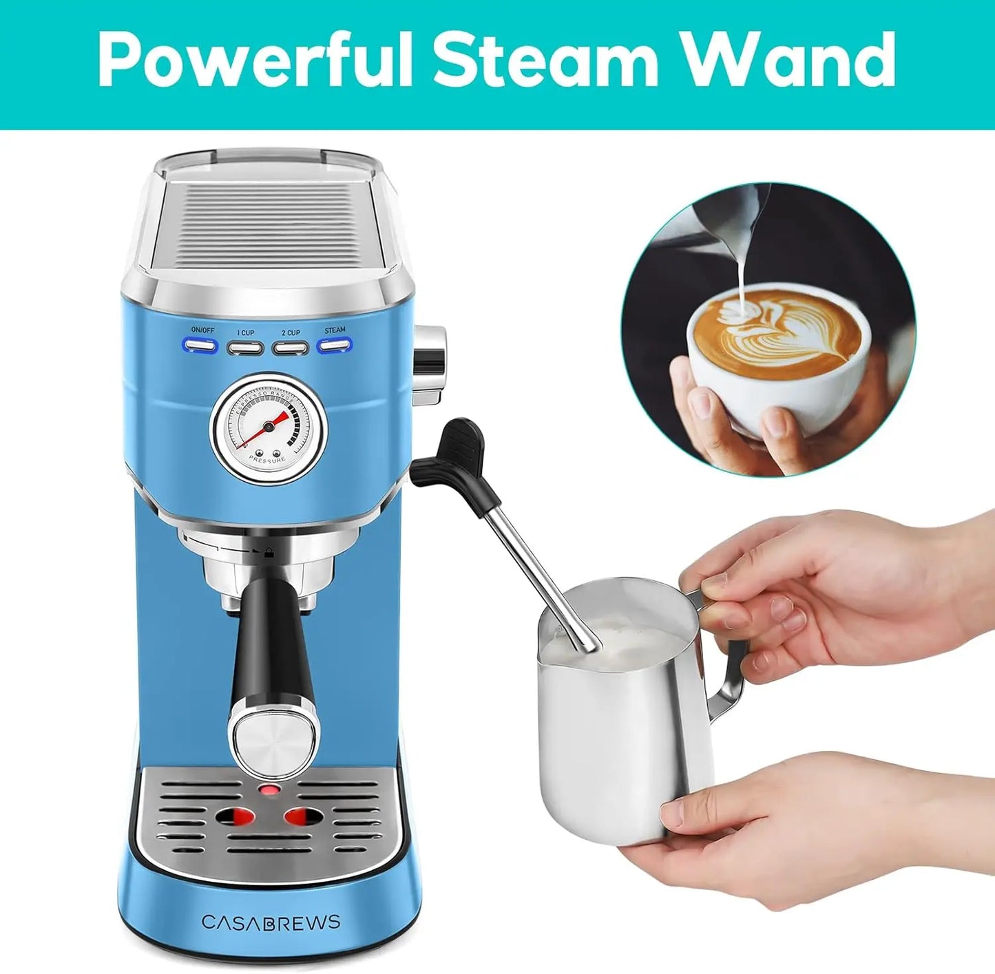 Stainless Steel Espresso Maker with Milk Steamer