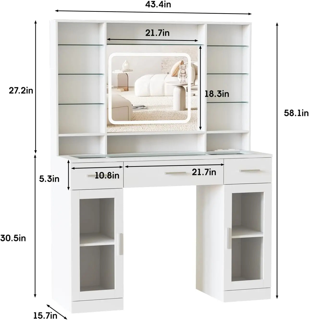 43.4inch Vanity Desk with Power Strip