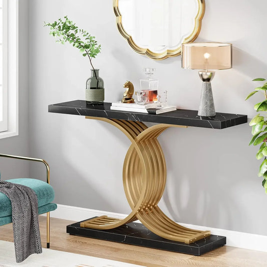 Modern 39-Inch Accent Table with Geometric Metal Legs