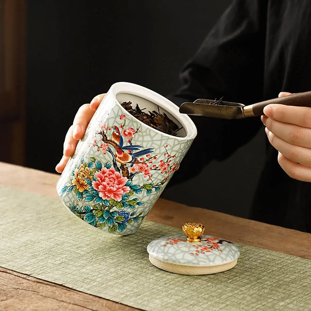 Enamel Ceramic Tea, Sugar. Herb Caddy