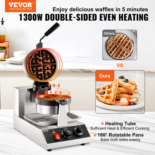 Waffle Iron Non-Stick Waffle Baker Machine Teflon-Coated Baking Pans Stainless Steel