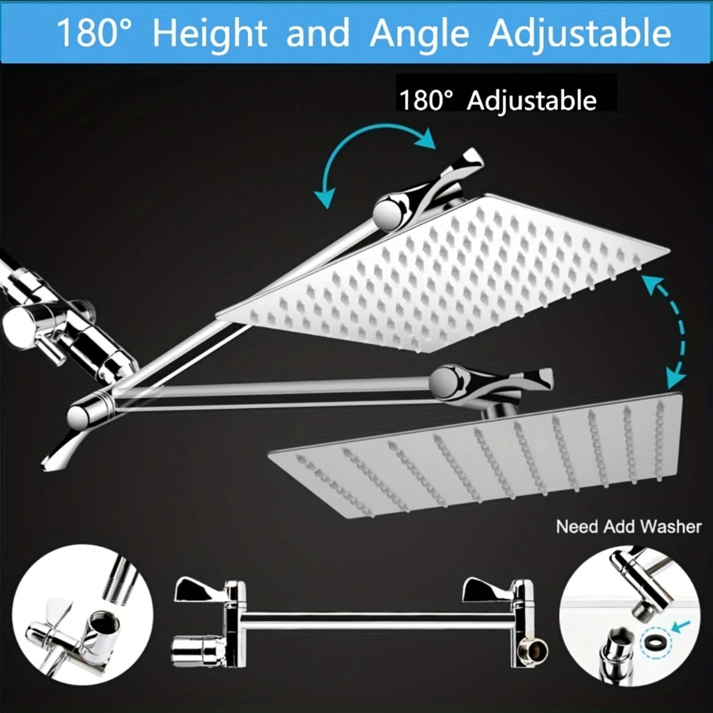 High Pressure Rain Shower Head, Handheld  Combo With Extension Arm